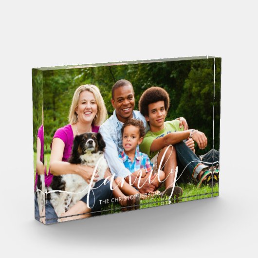 FAMILY Moderne White Script Overlay Fotonaam Fotoblokken (Links)