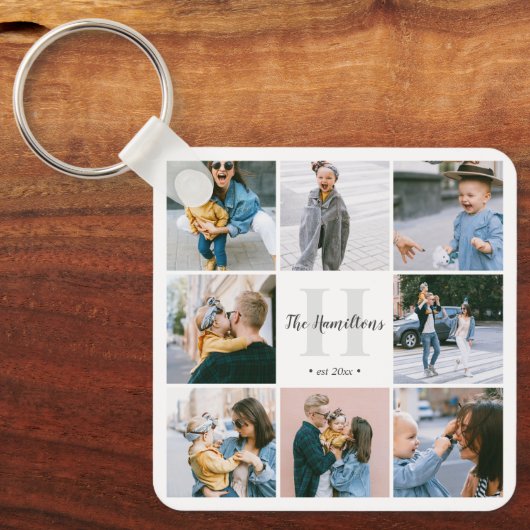 Family Monogram Calligrafie 16 Foto Sleutelhanger (Voorkant)