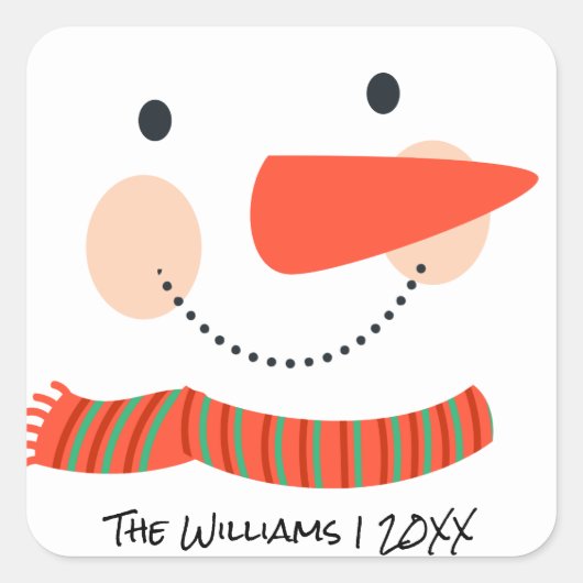 Family monogram Christmas Day|Snowman Vierkante Sticker (Voorkant)