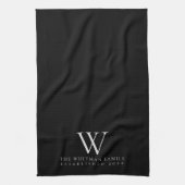Family Monogram Elegant Black Kitchen Theedoek (Verticaal)