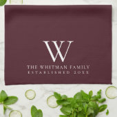 Family Monogram Elegant Burgundy Kitchen Theedoek (Gevouwen)