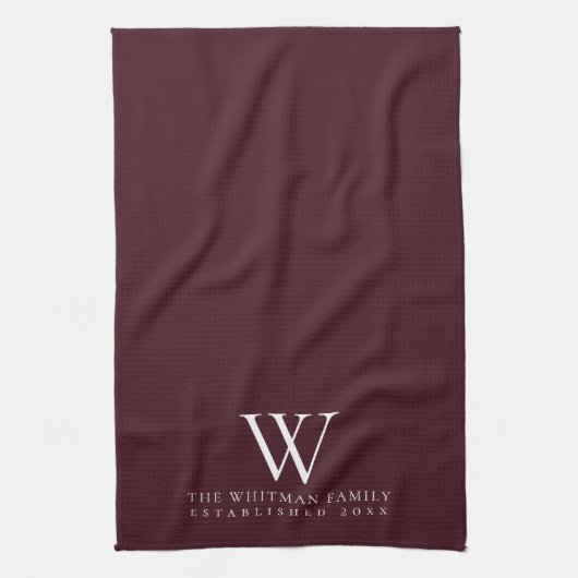 Family Monogram Elegant Burgundy Kitchen Theedoek (Verticaal)