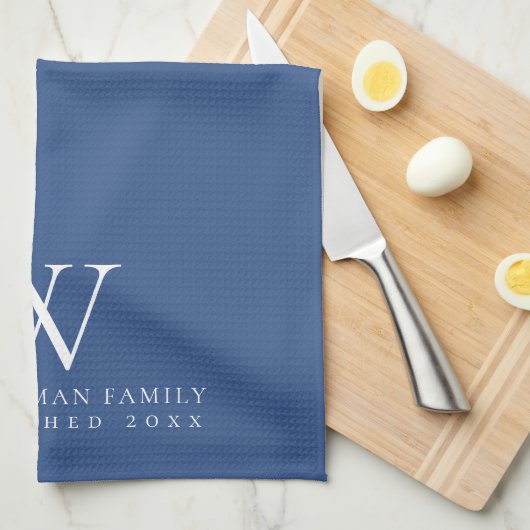 Family Monogram Elegant Classic Blue Kitchen Theedoek (Quarter Fold)