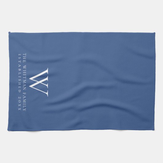 Family Monogram Elegant Classic Blue Kitchen Theedoek (Horizontaal)