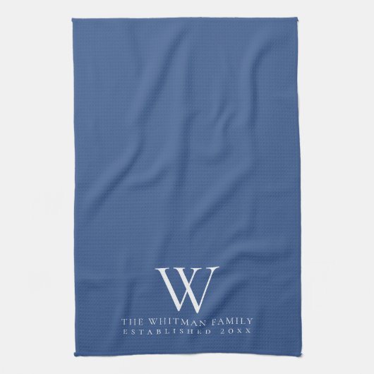 Family Monogram Elegant Classic Blue Kitchen Theedoek (Verticaal)