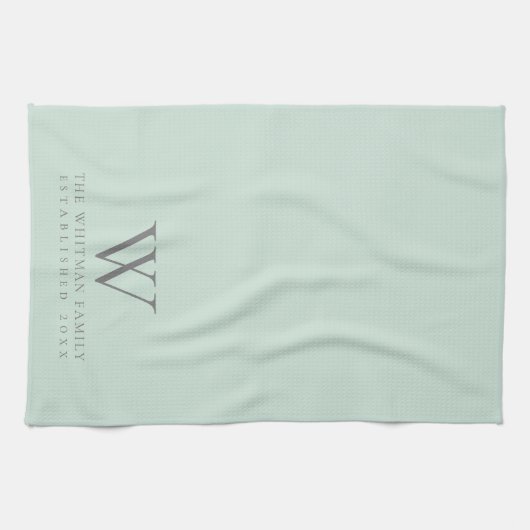 Family Monogram Elegant Sage Green Kitchen Theedoek (Horizontaal)