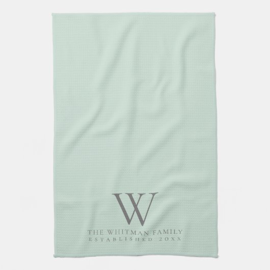 Family Monogram Elegant Sage Green Kitchen Theedoek (Verticaal)