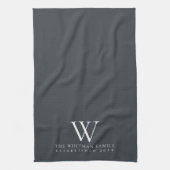 Family Monogram Elegant Slate Grey Ivory Kitchen Theedoek (Verticaal)