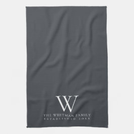 Family Monogram Elegant Slate Grey Ivory Kitchen Theedoek
