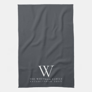 Family Monogram Elegant Slate Grey Ivory Kitchen Theedoek