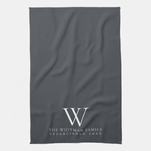 Family Monogram Elegant Slate Grey Ivory Kitchen Theedoek (Verticaal)