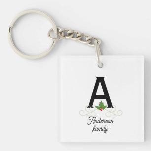 Family Monogram KerstHolly Sleutelhanger