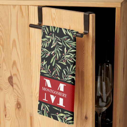 Family Monogram KerstHolly Theedoek (Derde Gevouwen)