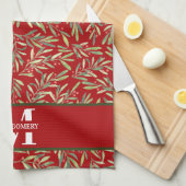 Family Monogram KerstHolly Theedoek (Quarter Fold)