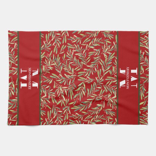 Family Monogram KerstHolly Theedoek (Horizontaal)