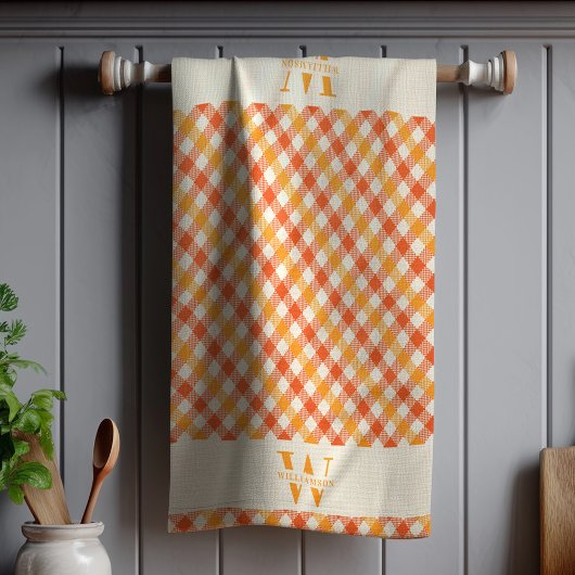 Family Monogram Oranje Red Gingham Pset Farmhouse Theedoek