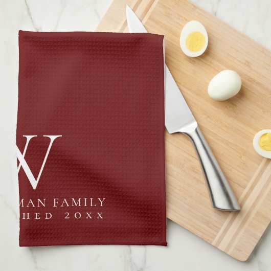 Family Monogram Red Kitchen Theedoek (Quarter Fold)