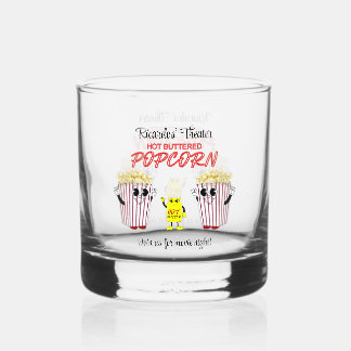 Family Movie Theater Fun Popcorn Mascots Rocks Whisky Glas
