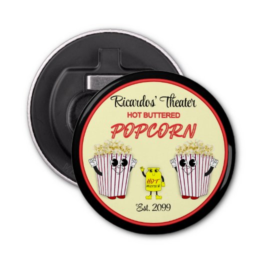 Family Movie Theater with Hot Buttered Popcorn Button Flesopener (Voorkant)