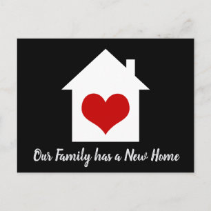 Family Moving Announge New Home Heart BW Briefkaart