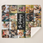 Family Name 18 Photo Collage Modern Elegant Black Sherpa Deken (Voorkant (horizontaal))