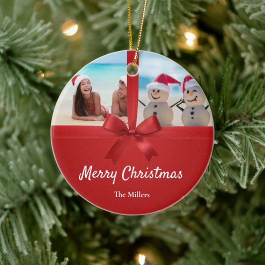Family Name Beach Photo Christmas Ornament (Boom)