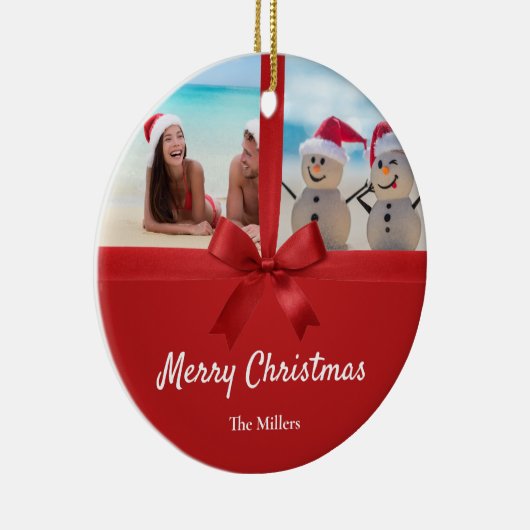 Family Name Beach Photo Christmas Ornament (Rechts)