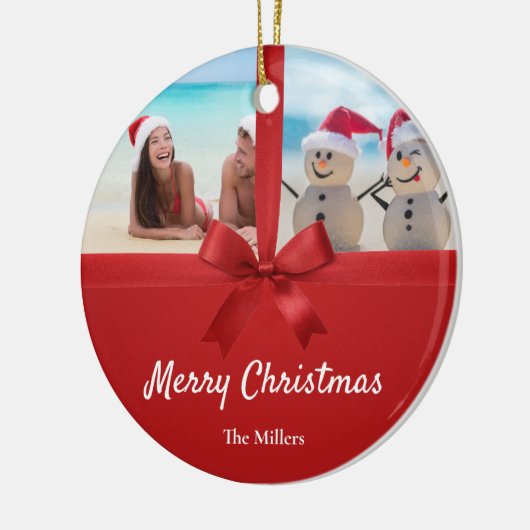 Family Name Beach Photo Christmas Ornament (Links)