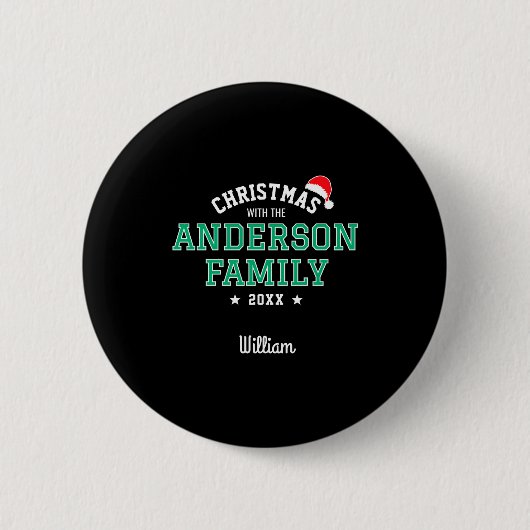 Family Name Christmas Santa Holiday Red Green T Sh Ronde Button 5,7 Cm (Voorkant)