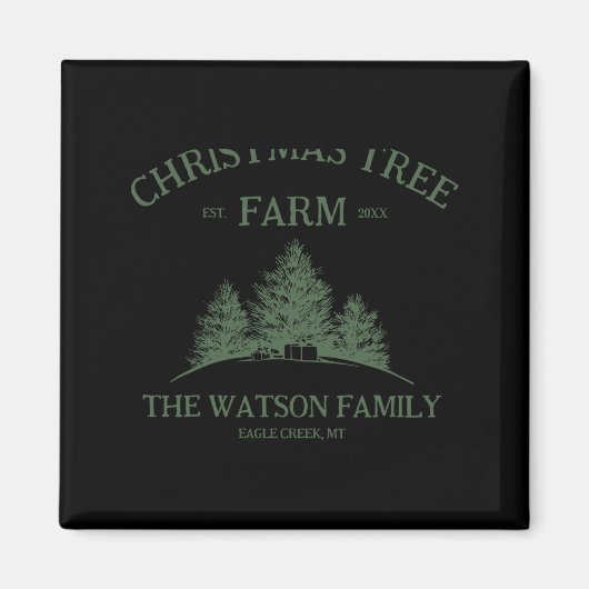 Family Name Christmas Tree Farm Retro  Magneet (Voorkant)