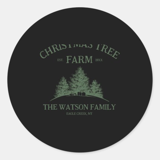 Family Name Christmas Tree Farm Retro  Ronde Sticker (Voorkant)