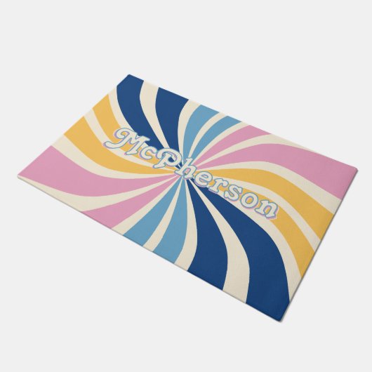 Family Name Colorful 70s Retro Sunburst Deurmat (Schuin)