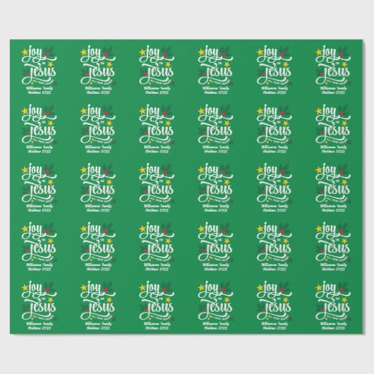 Family Name JOY IN JESUS Christian Christmas Cadeaupapier (Vlak)