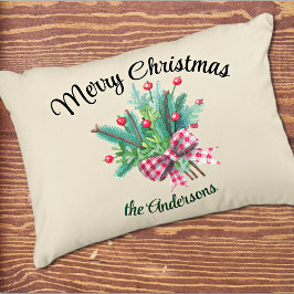 Family Name, Merry Christmas Bouquet 16x12  Accent Kussen