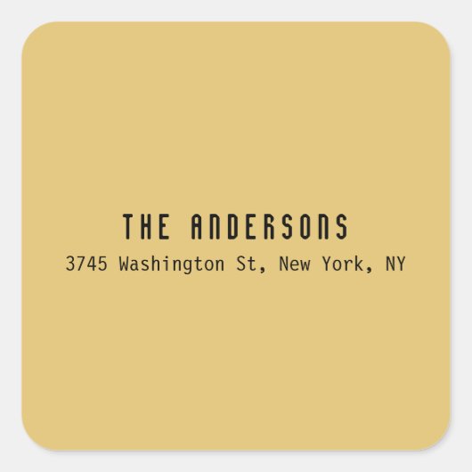 Family Name Modern Plain Professional Brass Yellow Vierkante Sticker (Voorkant)