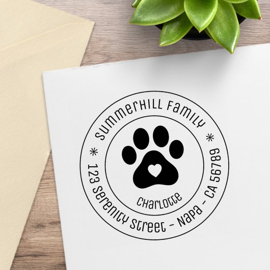 Family Name Pet Paw Print Round Address Rubberstempel
