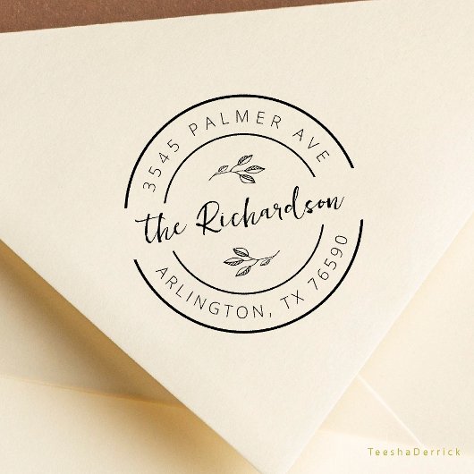 Family Name Return Address Botanical Round Logo Rubberstempel
