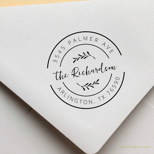 Family Name Return Address Botanical Round Logo Rubberstempel