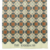 Family Name Spanish Tiles Flower Pattern Azulejos  Douchegordijn (Voorkant)