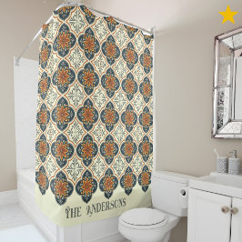 Family Name Spanish Tiles Flower Pattern Azulejos  Douchegordijn