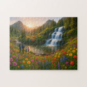 Family Nature Puzzle – Mountain Waterfall Sunrise Legpuzzel (Horizontaal)