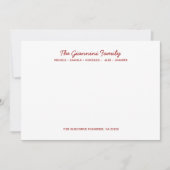 FAMILY NOTECARDS Cursive Name Address RED Notitiekaartje (Voorkant)