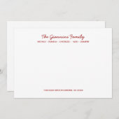 FAMILY NOTECARDS Cursive Name Address RED Notitiekaartje (Voorkant / Achterkant)