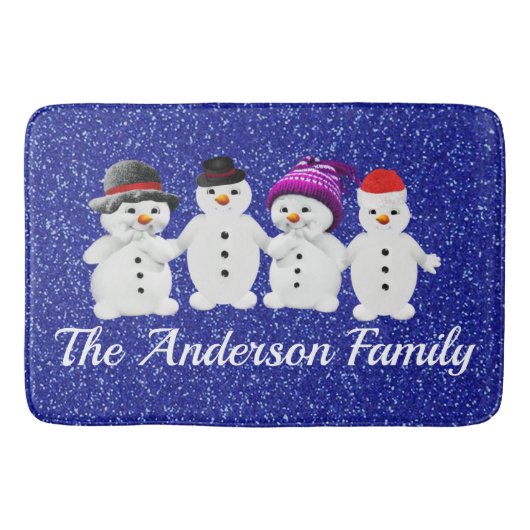 Family of Four Snowmen Blue Sparkle Winter     Badmat (Voorkant)