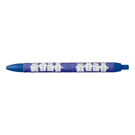Family of Four Snowmen Blue Sparkle Winter Blauwe Inkt Pen (Voorkant)