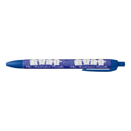 Family of Four Snowmen Blue Sparkle Winter Blauwe Inkt Pen (Bodem)