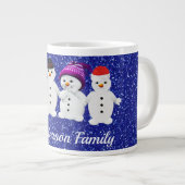 Family of Four Snowmen Blue Sparkle Winter    Grote Koffiekop (Voorkant rechts)