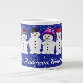 Family of Four Snowmen Blue Sparkle Winter    Grote Koffiekop (Voorkant)