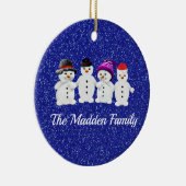 Family of Four Snowmen Blue Sparkle Winter Keramisch Ornament (Rechts)