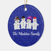 Family of Four Snowmen Blue Sparkle Winter Keramisch Ornament (Links)